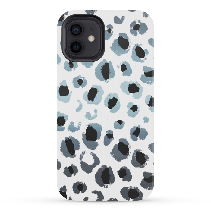 iPhone 12 mini StrongFit Blue silver leopard spots by Oana 