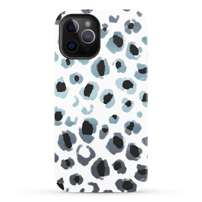 iPhone 12 Pro StrongFit Blue silver leopard spots by Oana 