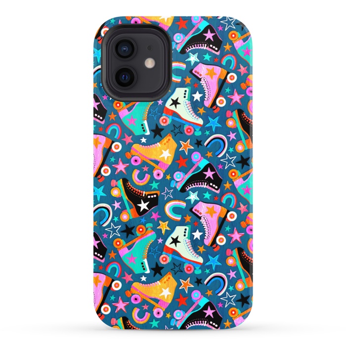iPhone 12 StrongFit Retro Rainbow Roller Skates and Stars by Micklyn Le Feuvre