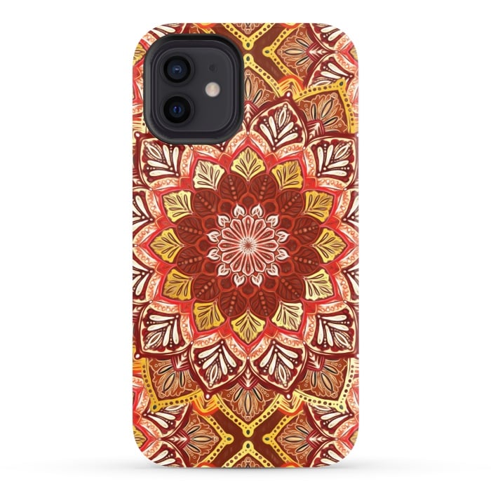 iPhone 12 StrongFit Boho Mandala in Rust Red and Faux Gold por Micklyn Le Feuvre