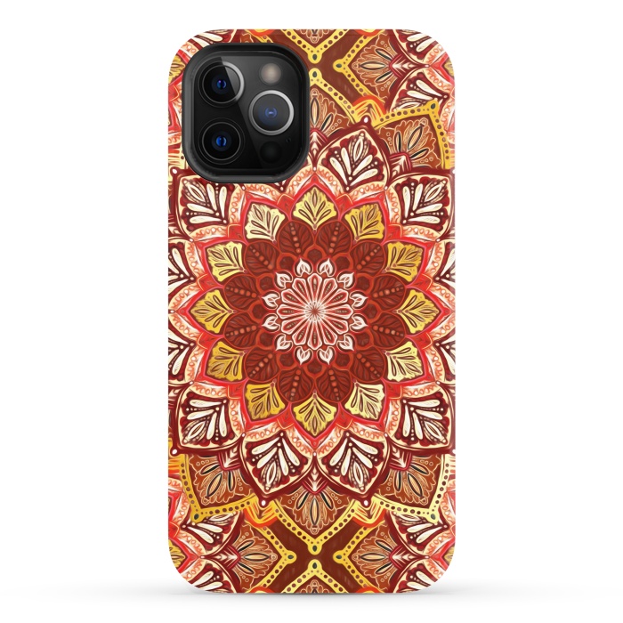 iPhone 12 Pro StrongFit Boho Mandala in Rust Red and Faux Gold by Micklyn Le Feuvre