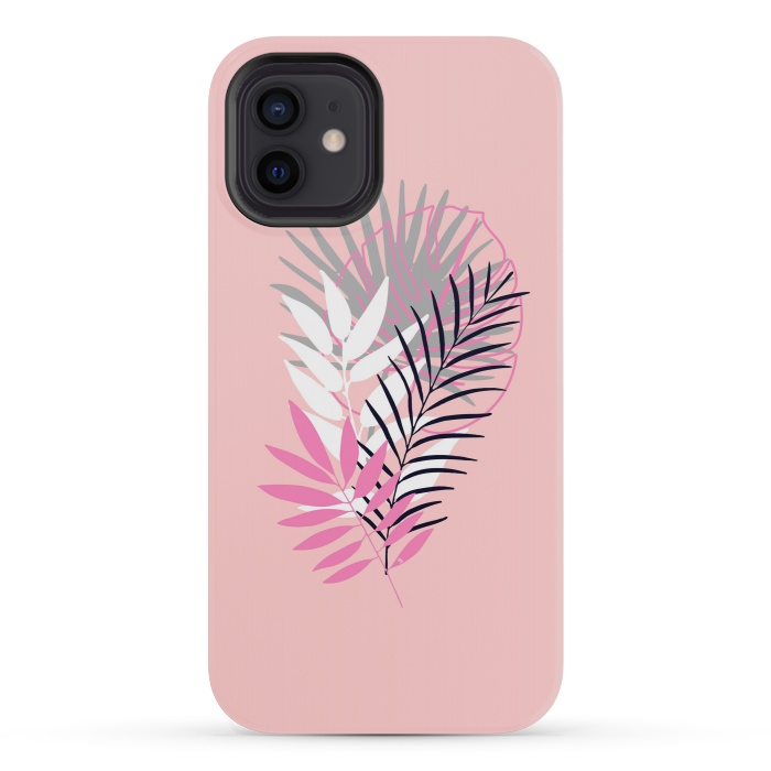 iPhone 12 mini StrongFit Pink tropical leaves by Martina