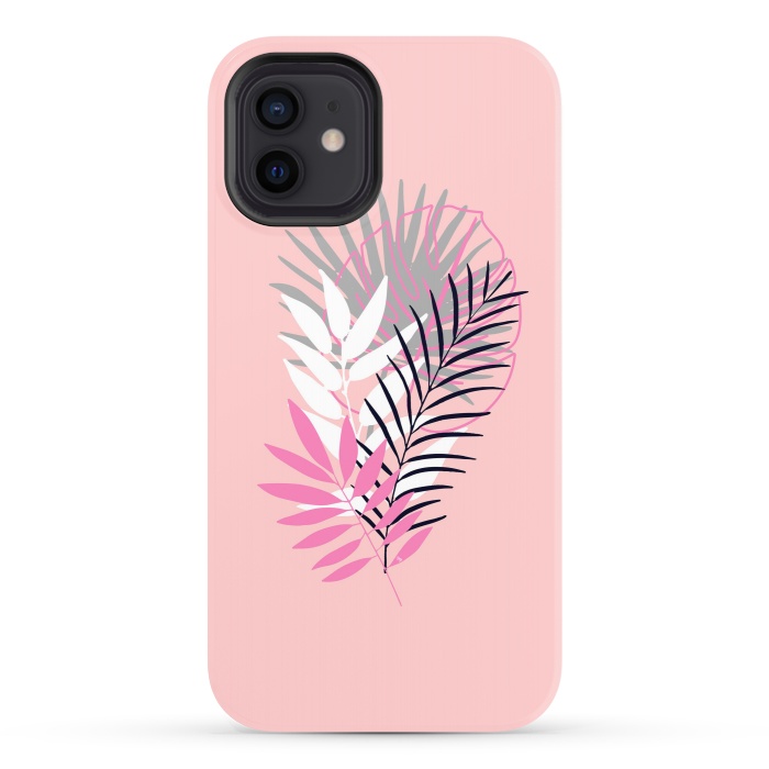 iPhone 12 StrongFit Pink tropical leaves by Martina