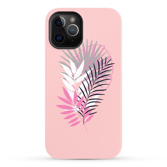 iPhone 12 Pro StrongFit Pink tropical leaves by Martina