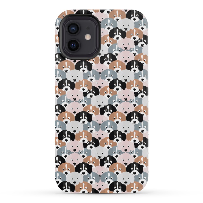 iPhone 12 mini StrongFit Cute Black Brown Pink Grey Puppy Dogs Illustration by InovArts