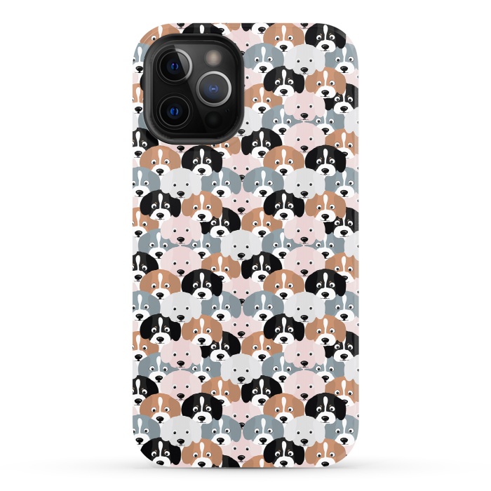 iPhone 12 Pro StrongFit Cute Black Brown Pink Grey Puppy Dogs Illustration by InovArts