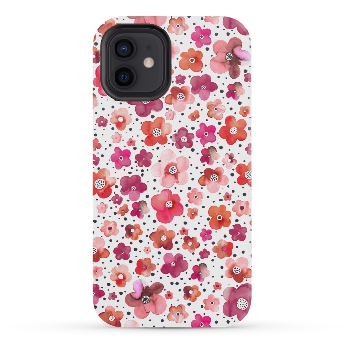 iPhone 12 mini StrongFit Beautiful Naive Coral Flowers Dots by Ninola Design