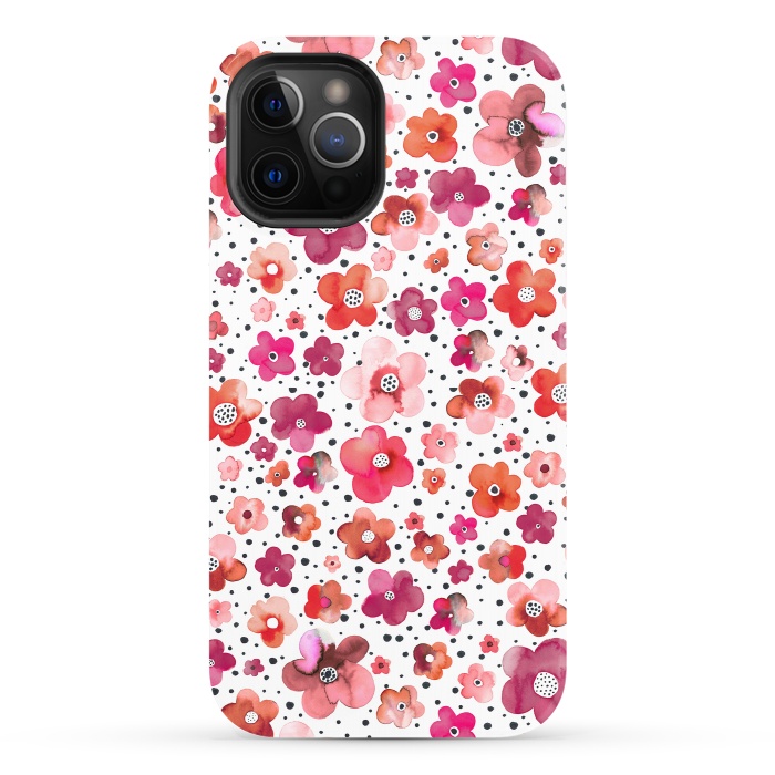 iPhone 12 Pro StrongFit Beautiful Naive Coral Flowers Dots by Ninola Design