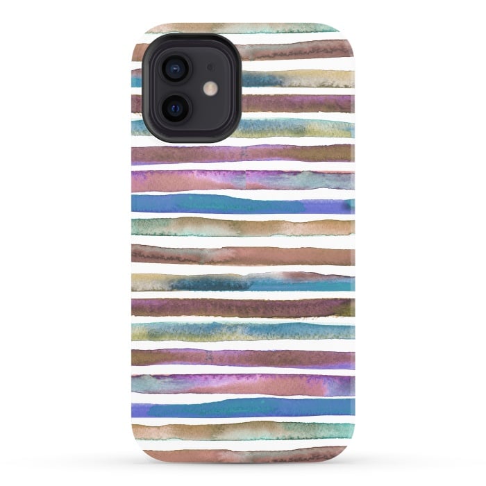 iPhone 12 StrongFit Geometric Watercolor Lines and Stripes Purple Gold por Ninola Design