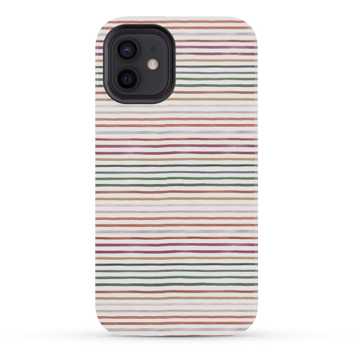 iPhone 12 mini StrongFit Marker Stripes and Lines Orange Green by Ninola Design