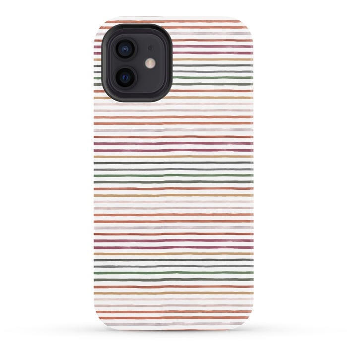 iPhone 12 StrongFit Marker Stripes and Lines Orange Green por Ninola Design