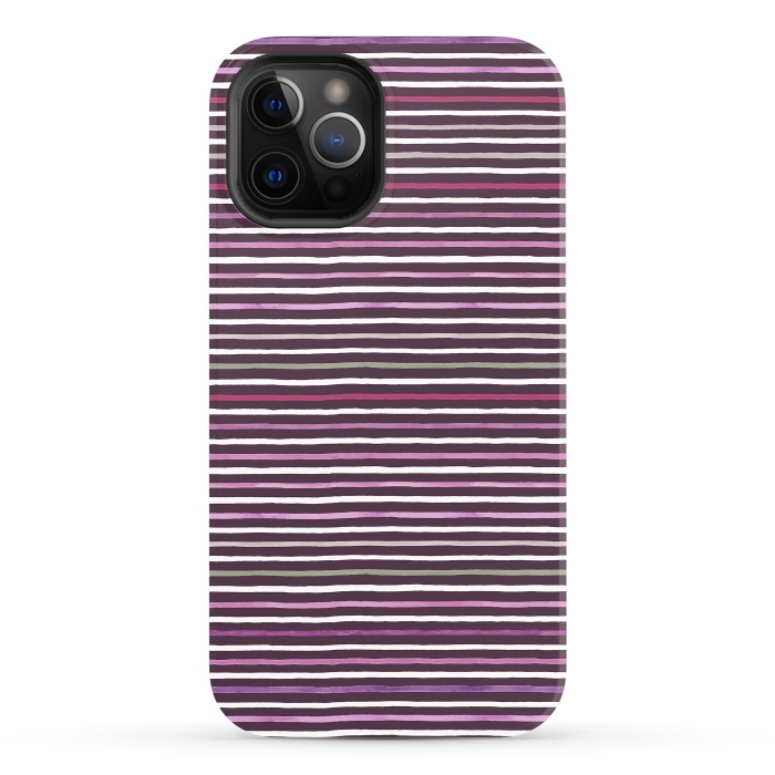 iPhone 12 Pro StrongFit Marker Stripes Lines Purple Dark Pink by Ninola Design