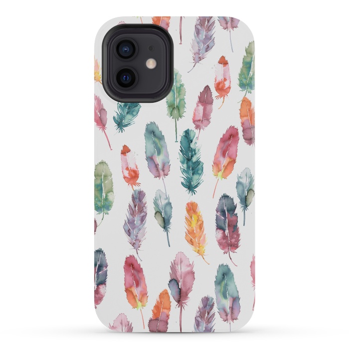 iPhone 12 mini StrongFit Bohemian Feathers Watercolor Colorful by Ninola Design
