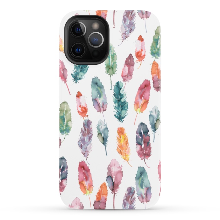 iPhone 12 Pro StrongFit Bohemian Feathers Watercolor Colorful by Ninola Design
