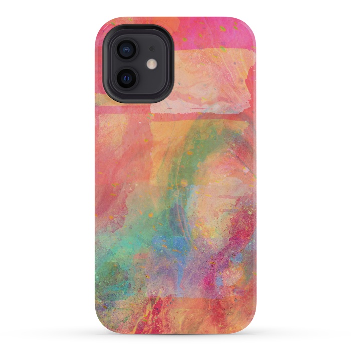 iPhone 12 mini StrongFit Peach pink abstract watercolour design by Josie