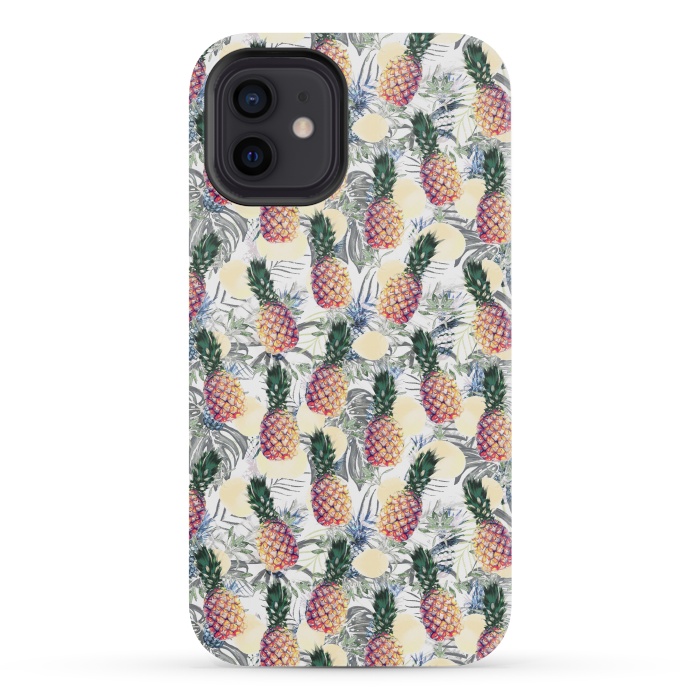 iPhone 12 mini StrongFit Pineapples and tropical leaves colorful pattern by Oana 