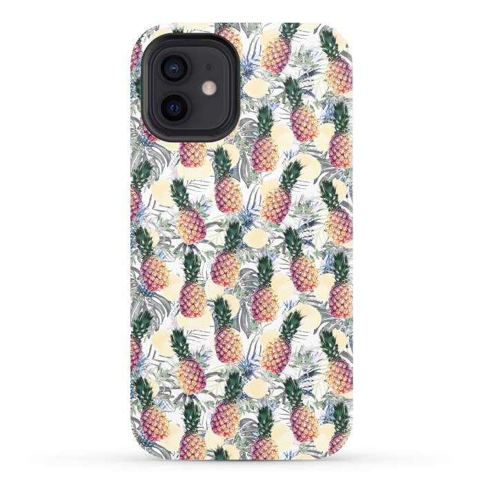 iPhone 12 StrongFit Pineapples and tropical leaves colorful pattern by Oana 