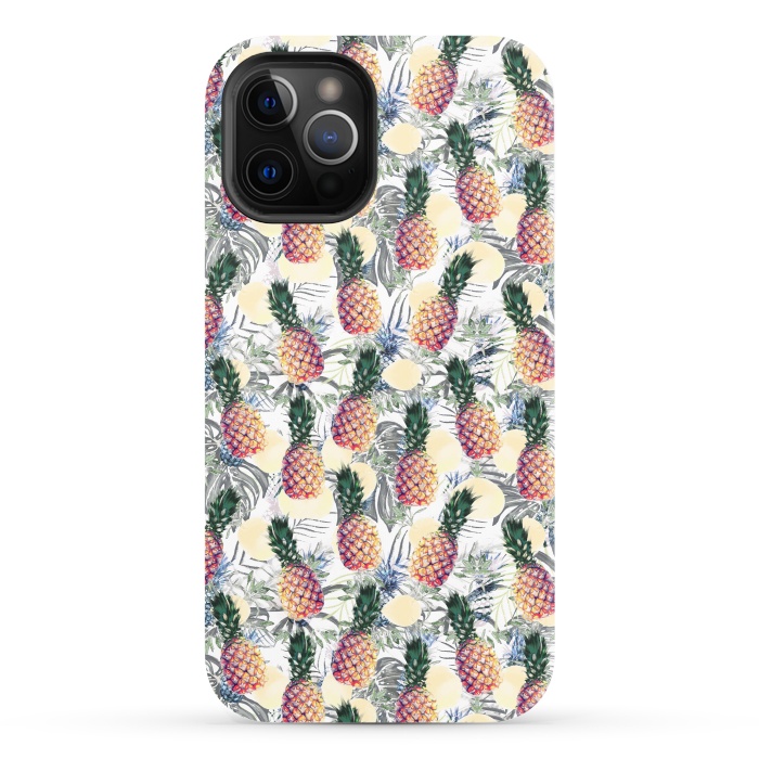 iPhone 12 Pro StrongFit Pineapples and tropical leaves colorful pattern by Oana 