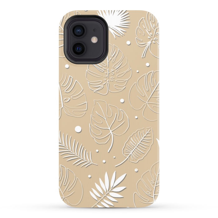 iPhone 12 StrongFit Tropical Beige leaves by Martina