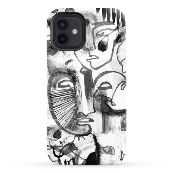 iPhone 12 StrongFit Tribal brush strokes line art portraits by Oana 