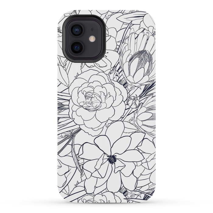 iPhone 12 mini StrongFit Modern Line Art Hand Drawn Floral Girly Design by InovArts