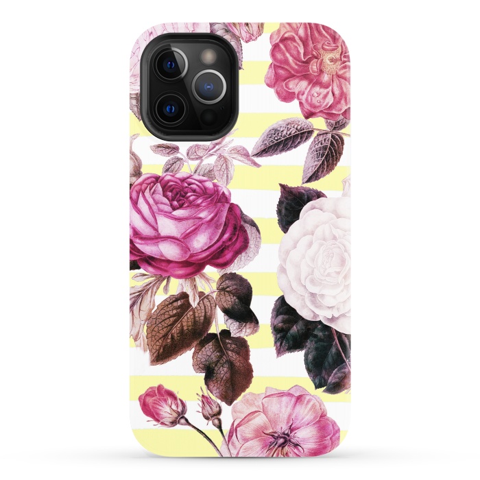 iPhone 12 Pro StrongFit Vintage romantic roses and bright yellow stripes by Oana 