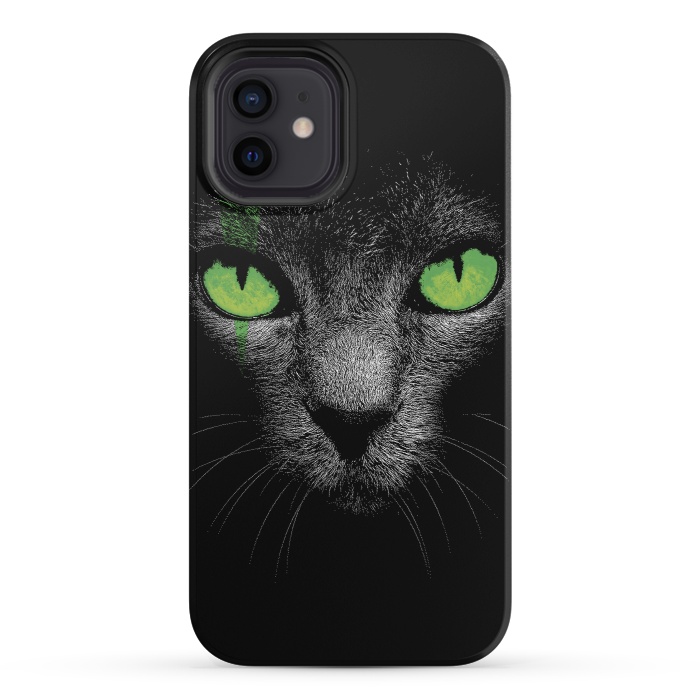 iPhone 12 mini StrongFit Black Cat with Green Eyes by Sitchko