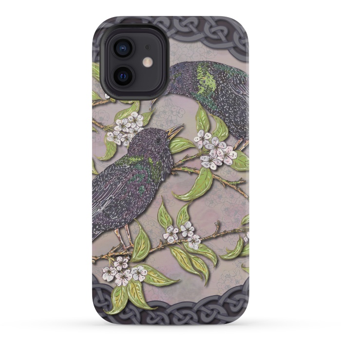 iPhone 12 mini StrongFit Celtic Starlings in Blossom by Lotti Brown