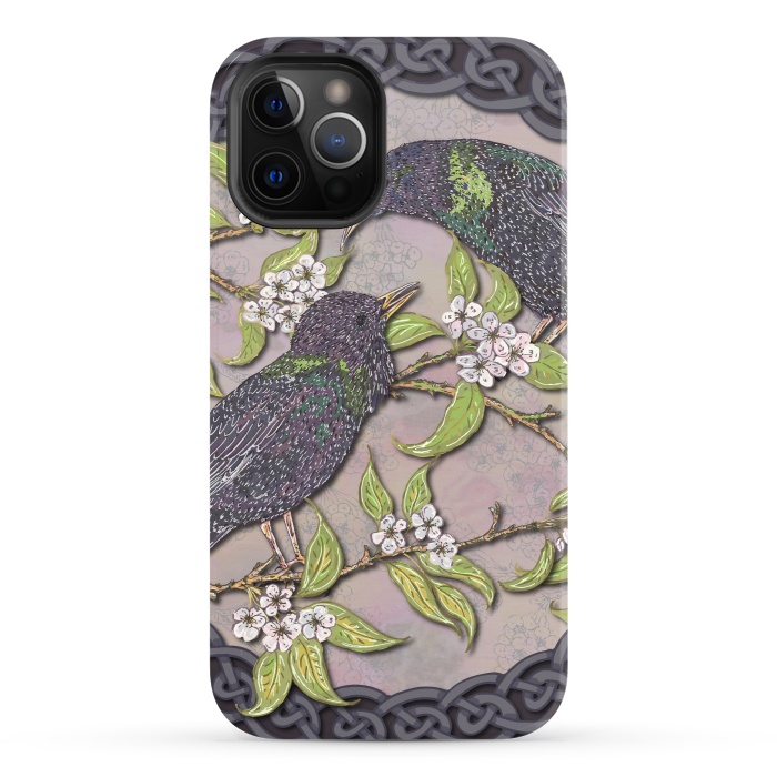 iPhone 12 Pro StrongFit Celtic Starlings in Blossom by Lotti Brown