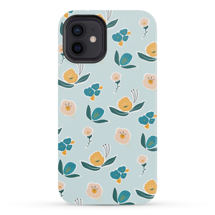 iPhone 12 mini StrongFit Blue Floral by Kimberly Senn | Senn & Sons