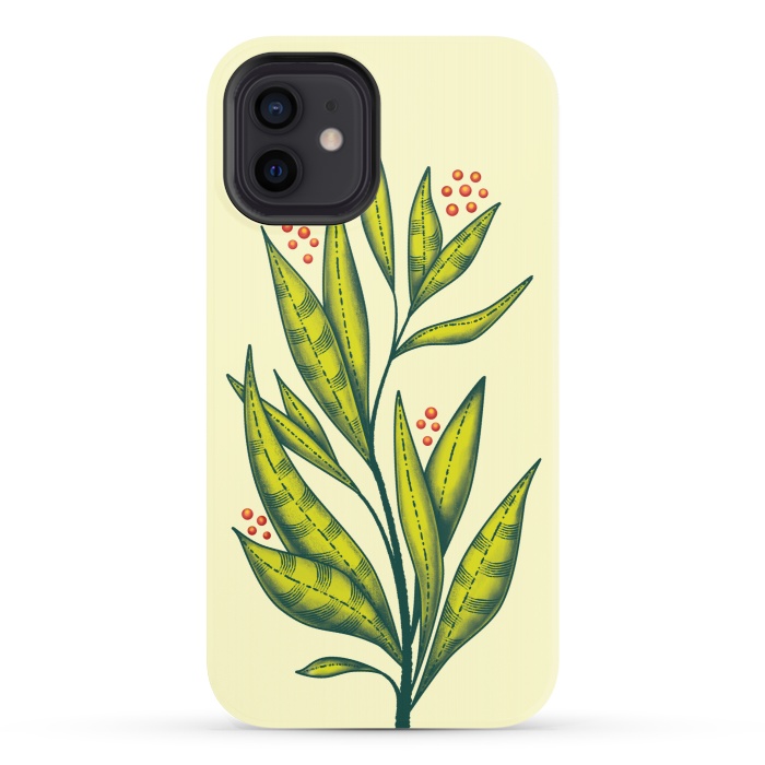 iPhone 12 StrongFit Abstract green plant with decorative leaves and berries by Boriana Giormova