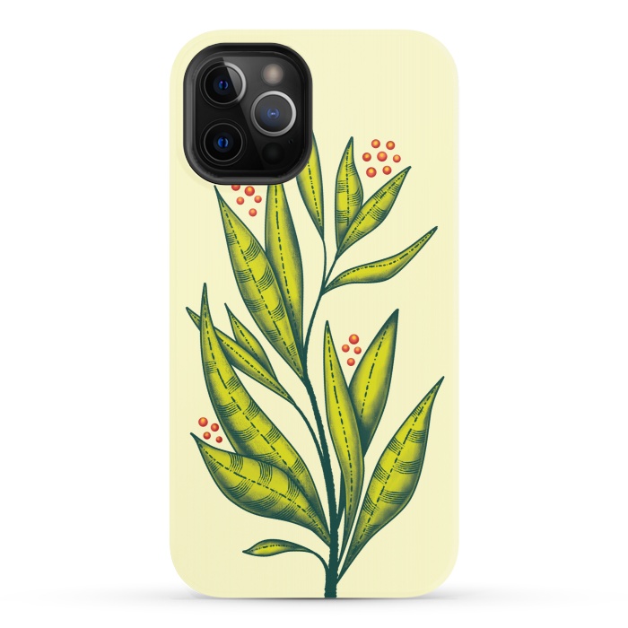 iPhone 12 Pro StrongFit Abstract green plant with decorative leaves and berries by Boriana Giormova