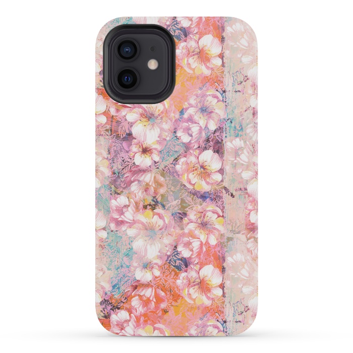iPhone 12 mini StrongFit Pink peach painted rose petals by Oana 