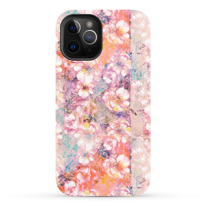 iPhone 12 Pro StrongFit Pink peach painted rose petals by Oana 