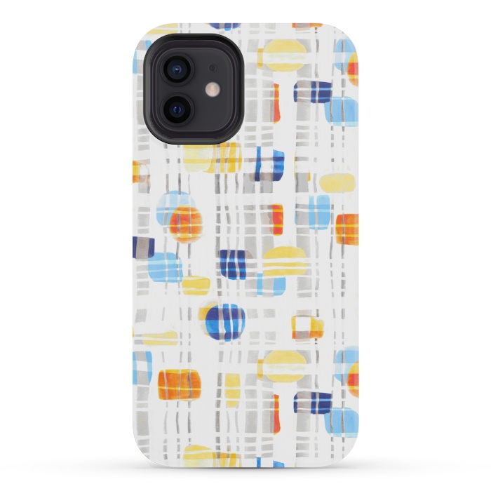 iPhone 12 mini StrongFit Blue & Yellow Abstract Gouache Shapes & Gingham by Tigatiga