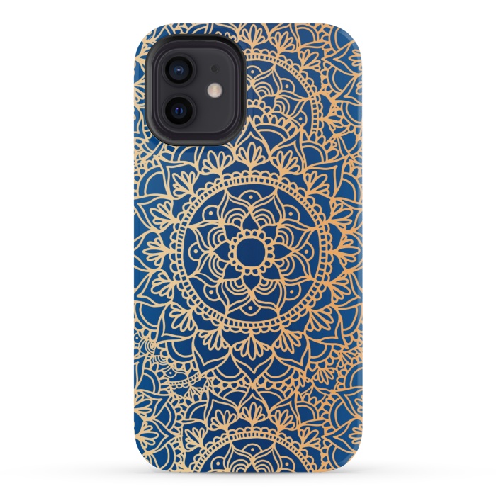 iPhone 12 mini StrongFit Blue and Yellow Mandala Pattern by Julie Erin Designs