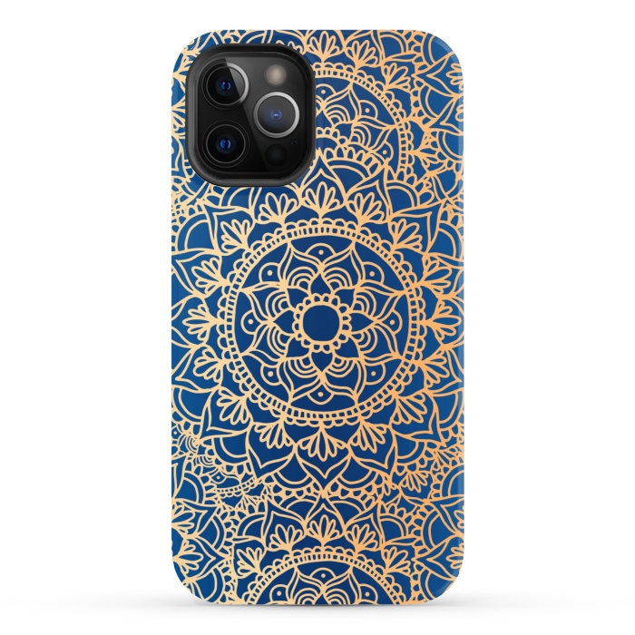 iPhone 12 Pro StrongFit Blue and Yellow Mandala Pattern by Julie Erin Designs