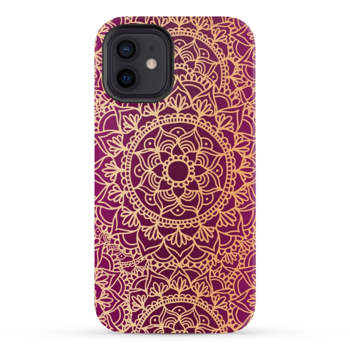 iPhone 12 mini StrongFit Pink and Yellow Mandala Pattern by Julie Erin Designs