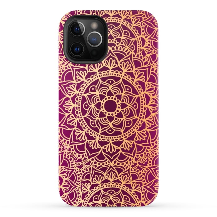 iPhone 12 Pro StrongFit Pink and Yellow Mandala Pattern by Julie Erin Designs