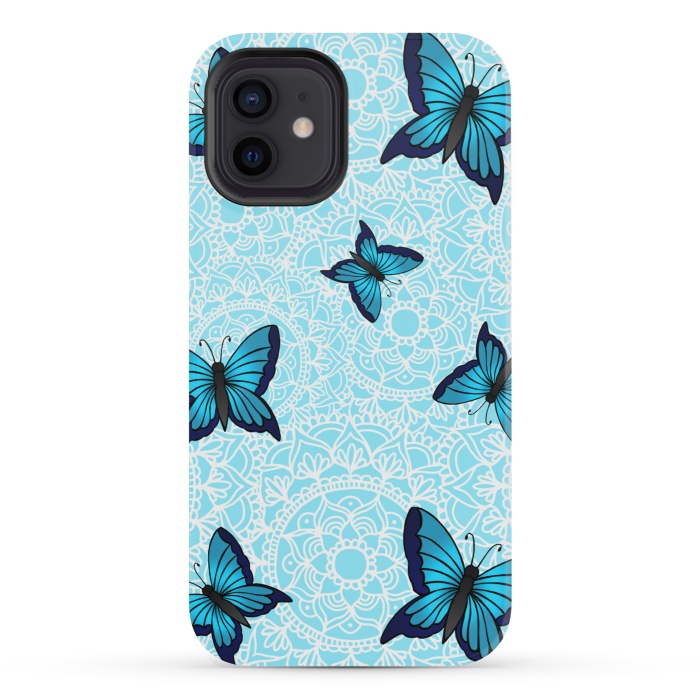 iPhone 12 mini StrongFit Blue Butterfly Mandala Pattern by Julie Erin Designs