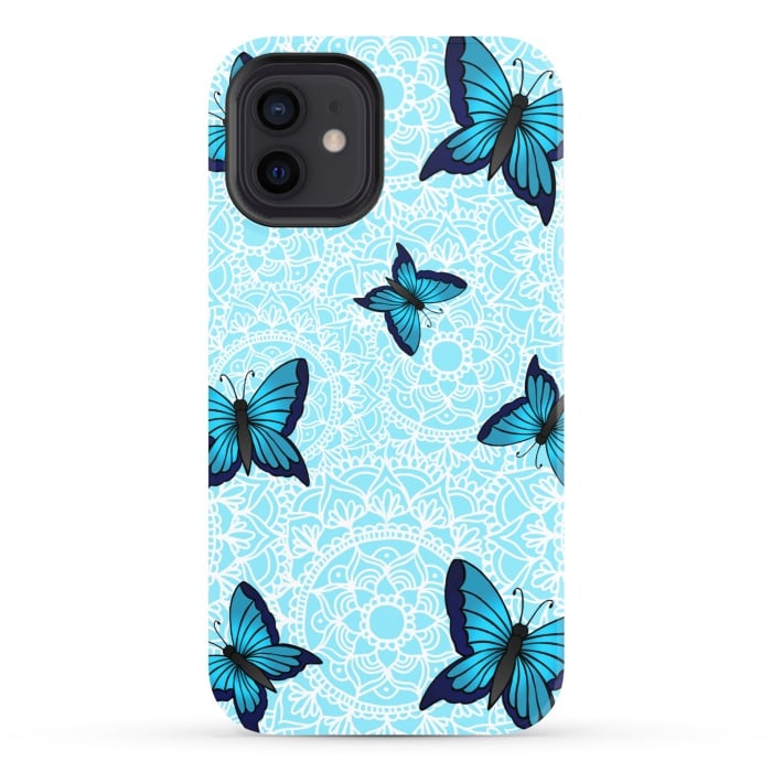 iPhone 12 StrongFit Blue Butterfly Mandala Pattern by Julie Erin Designs