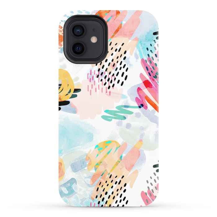 iPhone 12 StrongFit Playful paint splats and brushed doodles by Oana 