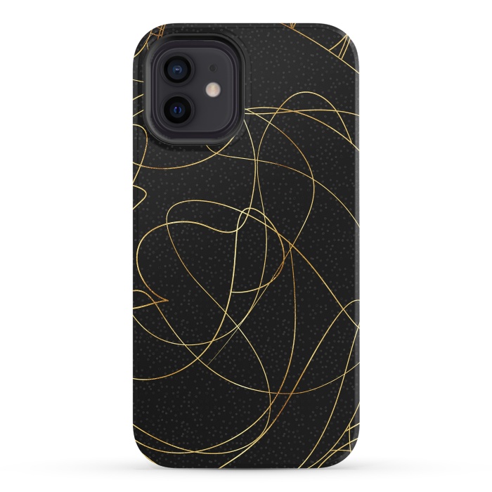 iPhone 12 StrongFit Modern Gold Line Art Gray Dots Abstract Design by InovArts
