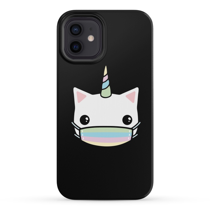 iPhone 12 mini StrongFit Rainbow face mask cat by Laura Nagel
