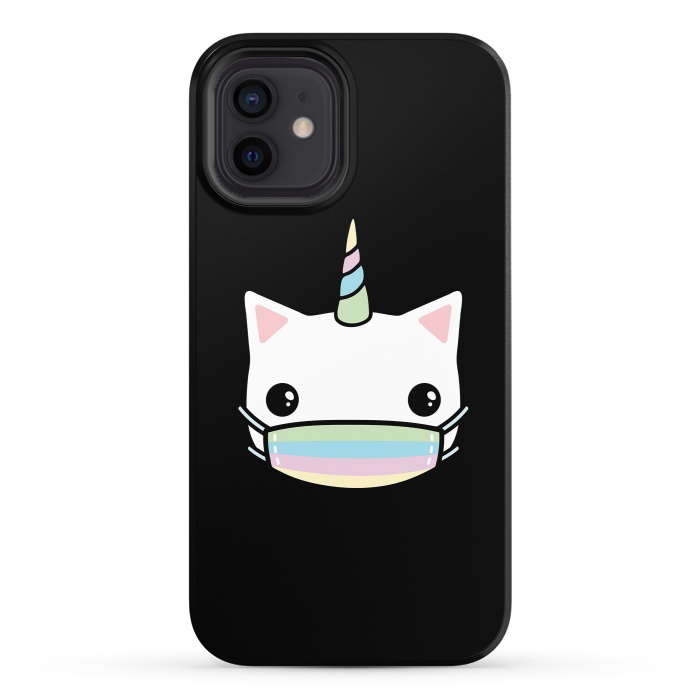 iPhone 12 StrongFit Rainbow face mask cat by Laura Nagel