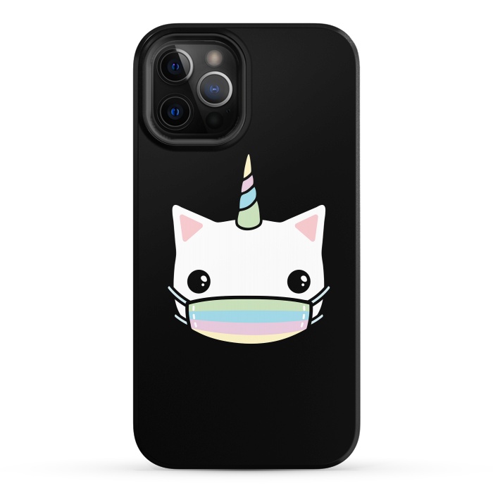 iPhone 12 Pro StrongFit Rainbow face mask cat by Laura Nagel