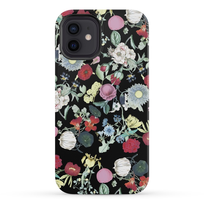 iPhone 12 mini StrongFit Elegant botanical flowers on black background by Oana 