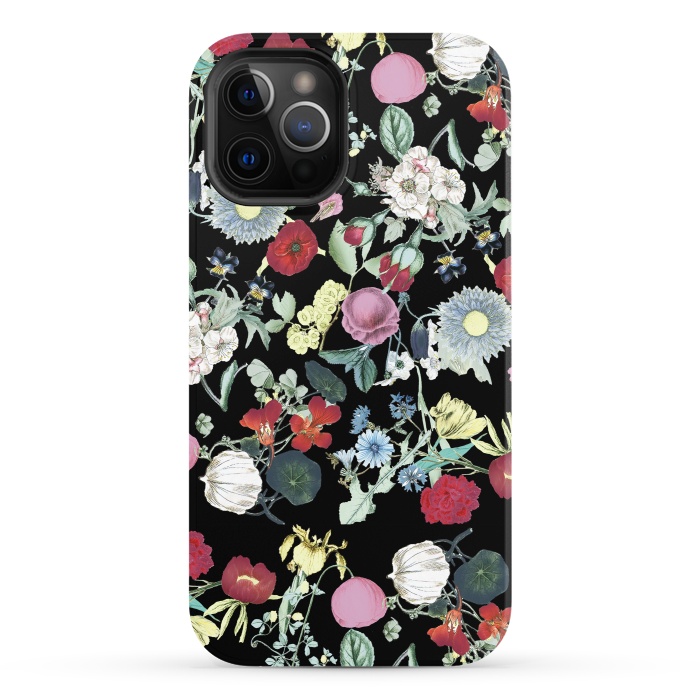iPhone 12 Pro StrongFit Elegant botanical flowers on black background by Oana 