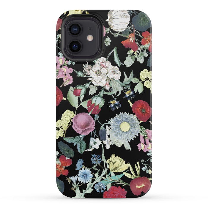 iPhone 12 mini StrongFit Vintage flower garden - rich colors on black by Oana 