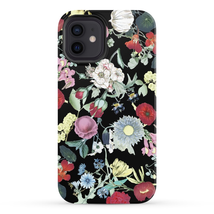 iPhone 12 StrongFit Vintage flower garden - rich colors on black by Oana 